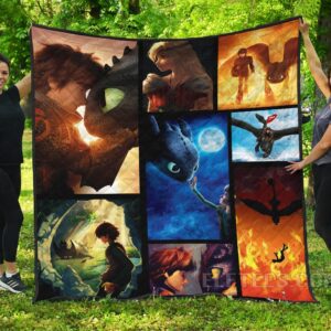 Hiccup And Astrid  How To Train Your Dragon Premium Throw Twin Queen King Quilt Blanket Quilt Blanket